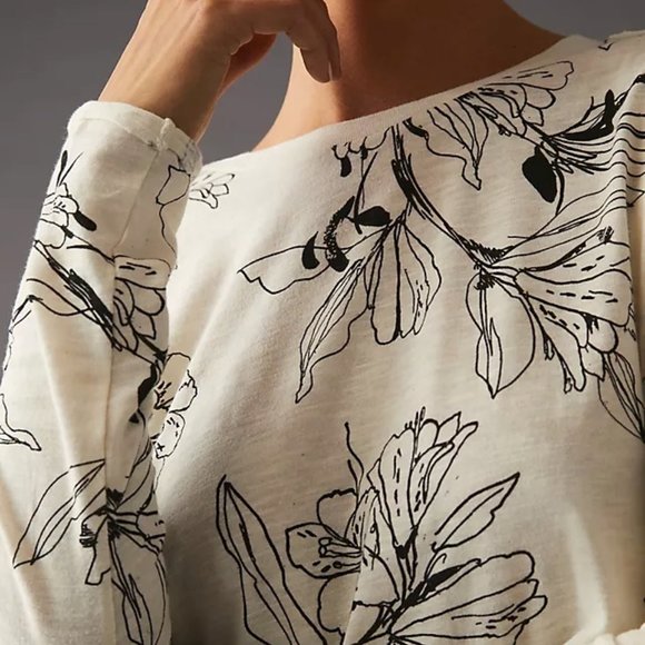 Maeve Long-Sleeve Printed Tee In Black and White - Picture 5 of 5